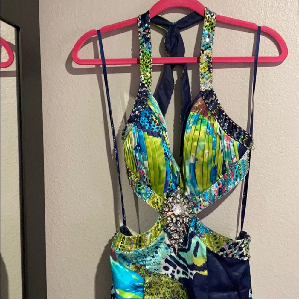 Peacock backless dress